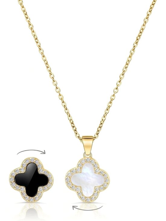 Jewelry - 2 Side Crystal Clover Necklace for Women | 18K Gold Plated Four Leaf Lucky Penda